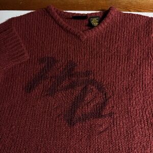 Harley Davidson Womens Burgundy Knit V Neck Sweater Rib bed Size XL wool blend